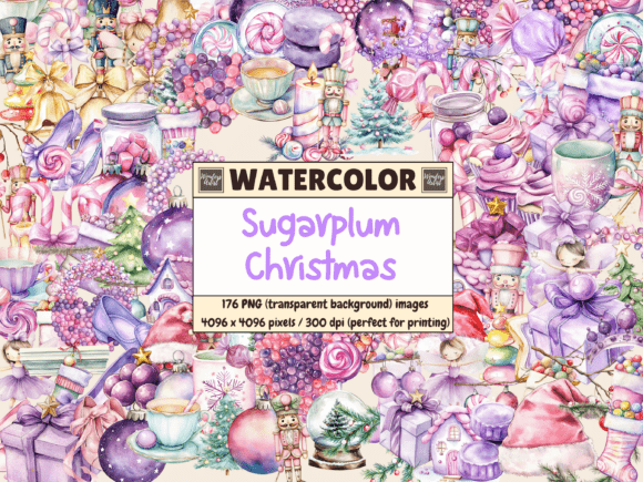 Download Sugarplum Christmas Watercolor Clipart - Premium Resources