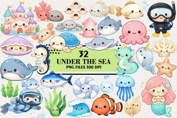 Download Kawaii Under the Sea Clipart Bundle - Under the sea Collection