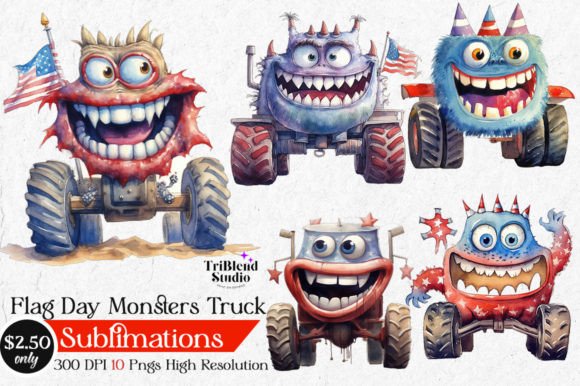 Download Flag Day Monsters Truck Sublimations - Premium Resources