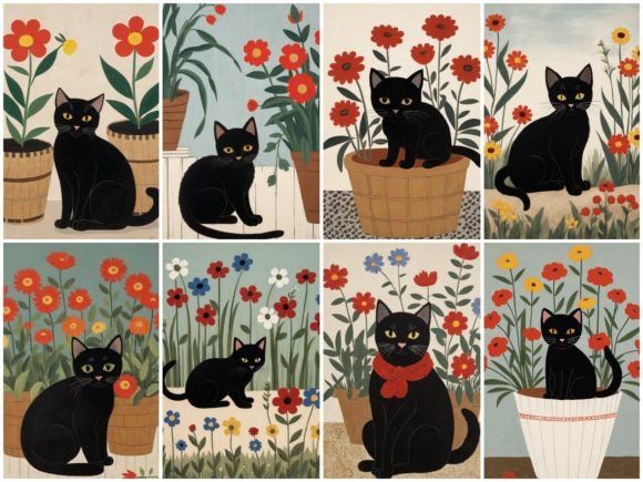 Download 64 Images Floral Black Cat Painting - Black cat Collection