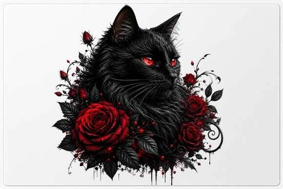 Download Black Cat with Roses PNG - Black cat Collection